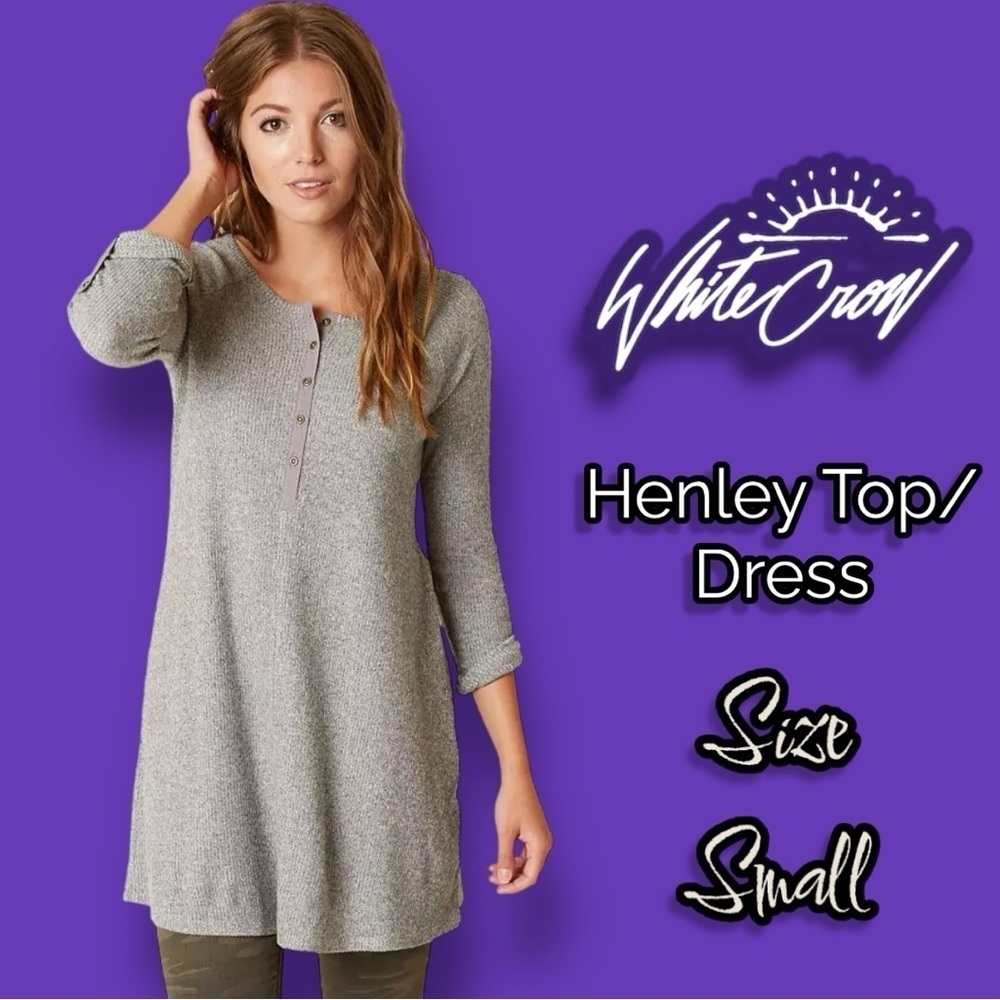 White Crow Henley Tunic Top - Heather Grey Size Small Buckle